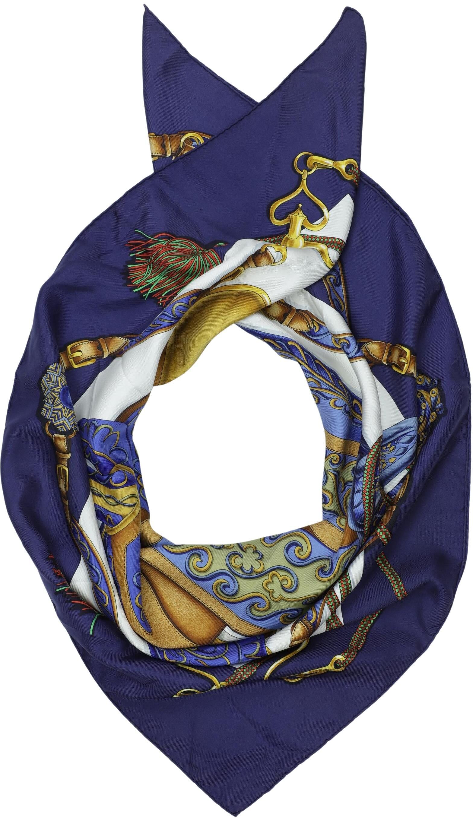 Hermès Damen Schal oder Tuch, Marineblau, Seide - Second Hand
