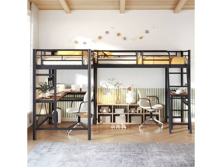 Lit mezzanine Escalier double Rampe haute Noir Deux lits superposés (= ) 90 * 200 cm lit mezzanine Table sous le lit