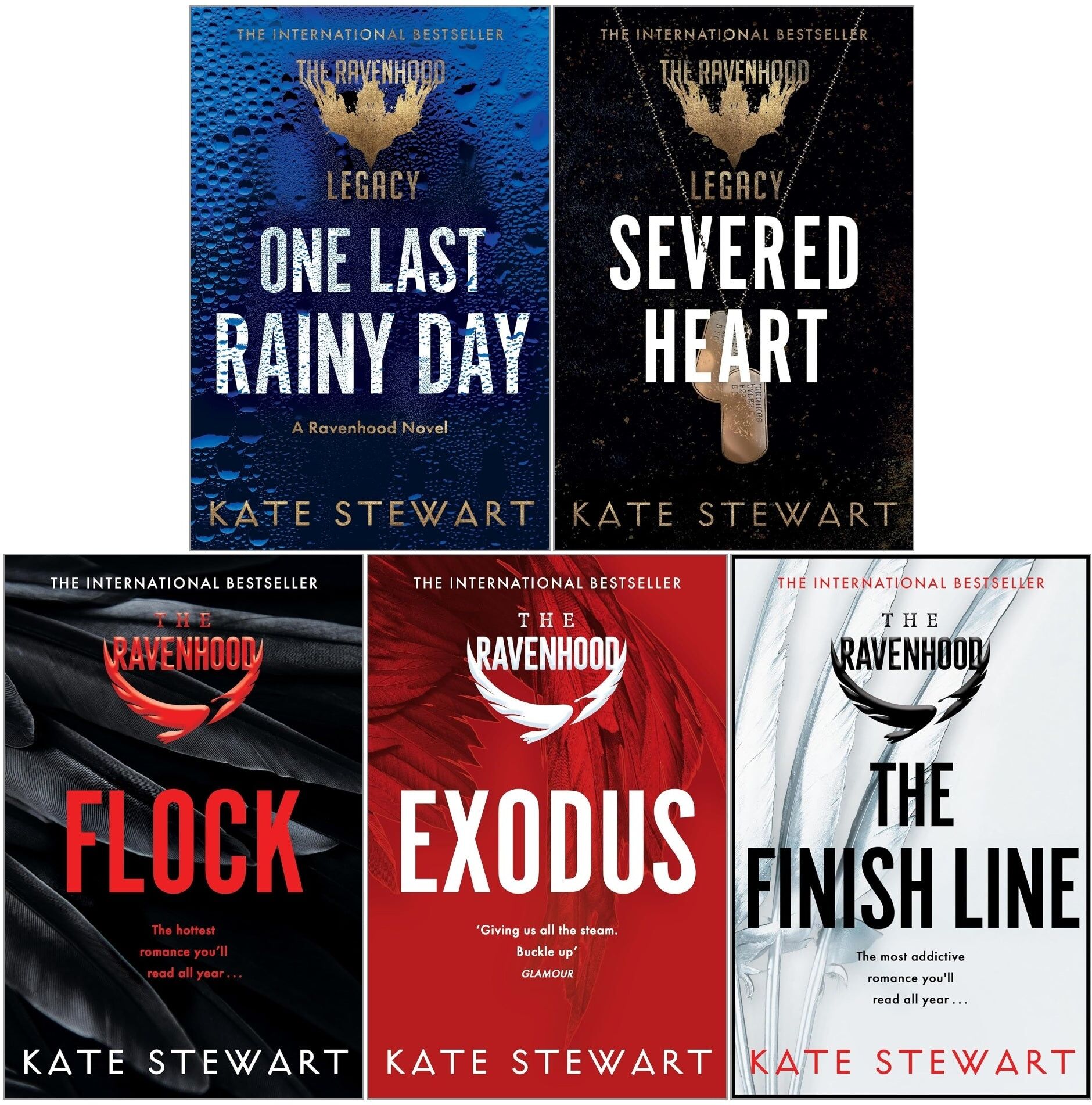 Pan The Ravenhood and The Ravenhood Legacy Series 5 Books Set by Kate Stewart (Flock, Exodus, The Finish Line, One Last Rainy Day, Severed Heart)