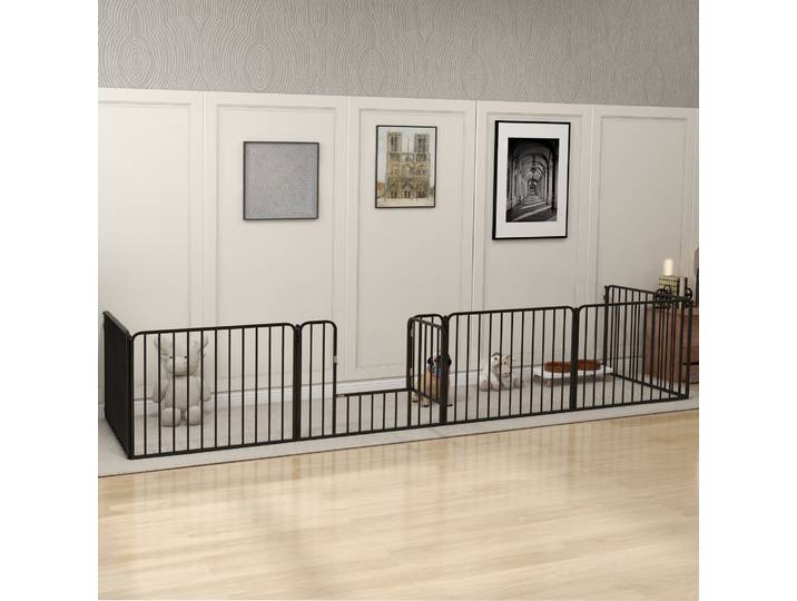 PawHut Clôture Chiens 6 Panneaux Acier Int/Ext Noir 164x83x60cm