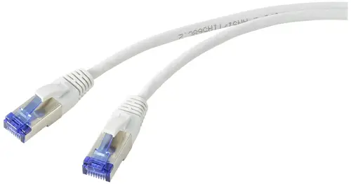 Renkforce RF-5266136 RJ45 Patchkabel CAT 6a S/FTP 0.50m Grau Slimline, Flexibel, mit Rastnasenschutz, Flammwidrig