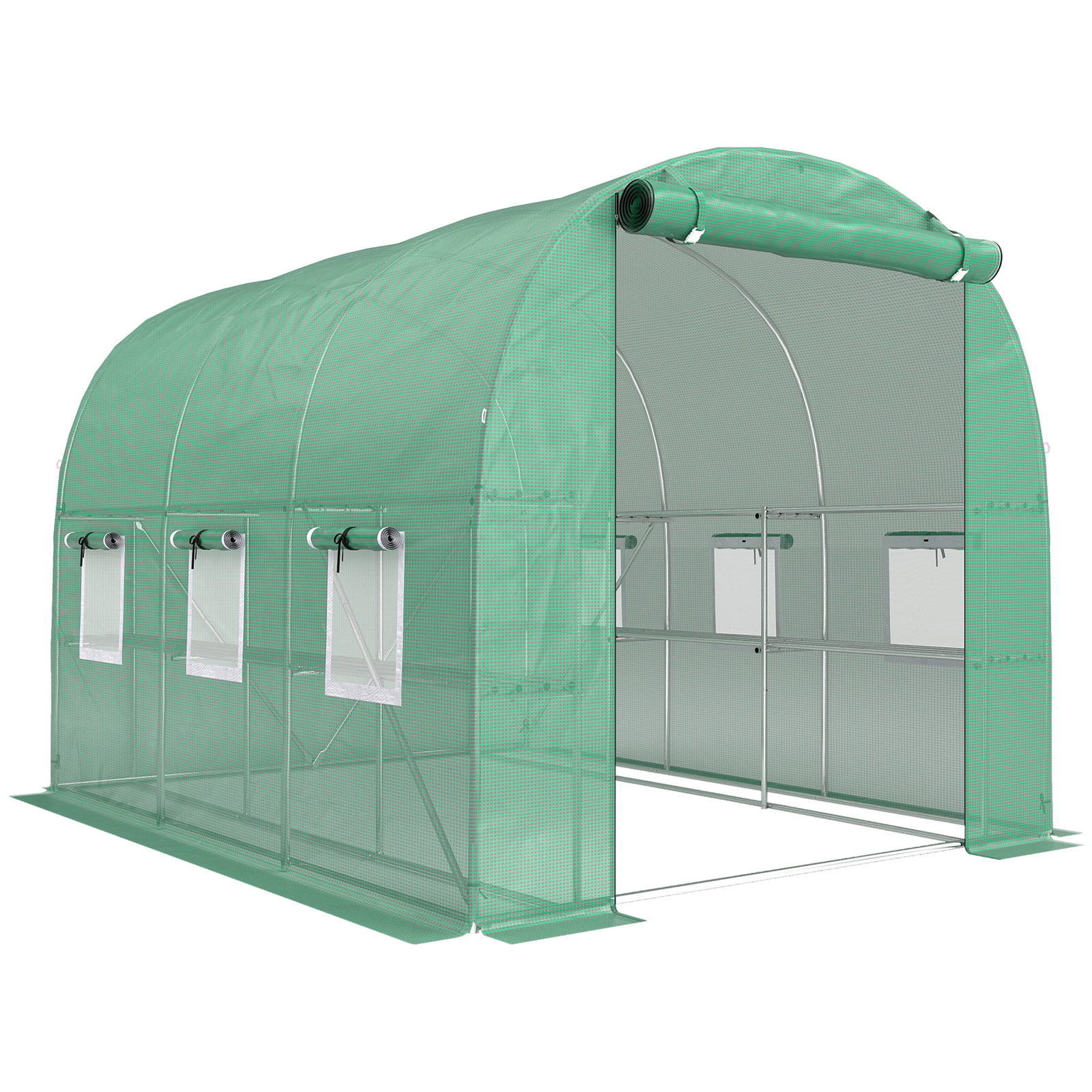 Outsunny Kweekkas met planken en oprolbare ritssluiting, B: 2,7 m, H: 2 m, D: 2 m