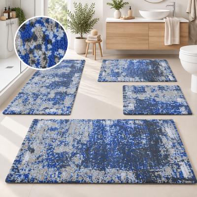 Badematte OTTO HOME "Hamsa, Badvorleger, Badezimmer Teppich, Duschvorleger", blau, H:15mm, Polyester, Badematten, Badematte, Badteppich, im Vintage-Look, Hoch-Tief-Effekt