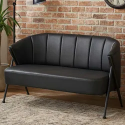 2er-Sofa MCW-P30, Zweisitzer Polster-/Lounge-Sofa Couch Vintage Retro Industrial Metall Kunstleder ~ schwarz