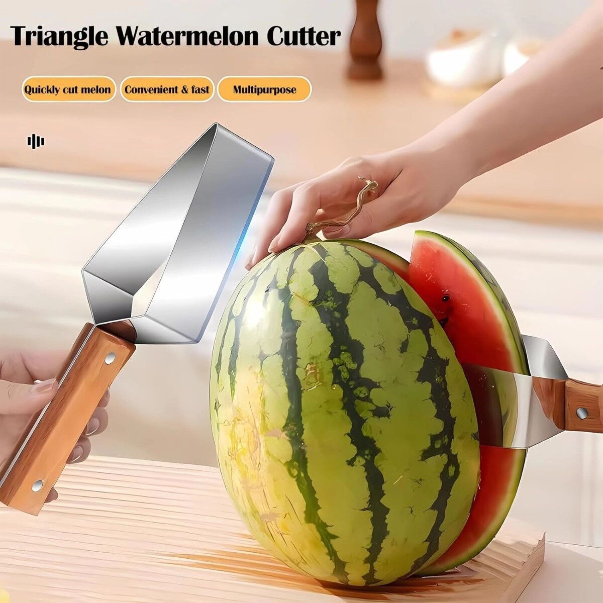 INF Edelstahl Wassermelonen-Schneider 2-teiliges Set – Würfelschneider und Gabel für schnelles, sauberes Servieren, Silber