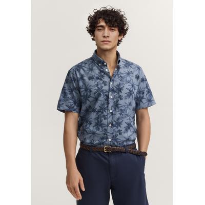 Kurzarmhemd BUGATTI, Herren, Gr. XL, Normalgrößen, blau (390, marine), Canvas, 100% Baumwolle, unifarben, normal, Hemden, Modern Fit mit Print