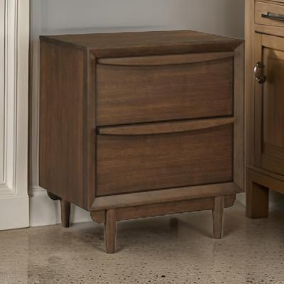 Benjara Soly 27 Inch Nightstand, 2 Drawers, USB Port, Lip Pull Handles, Brown