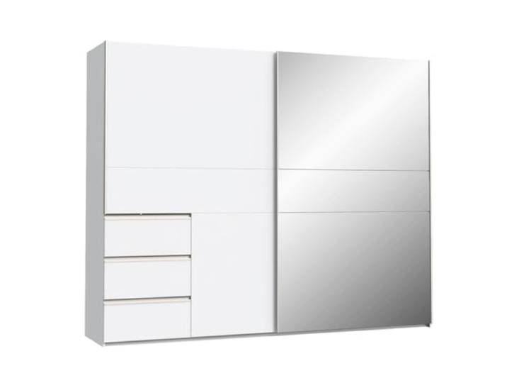 FORTE Möbel Winn 2 Kleiderschrank 250, weißer Schrank mit 2 Schwebetüren und 3 Schubladen, Holzwerkstoff, Weiß, 249 cm breit, 200,5 cm hoch, 61 cm tief
