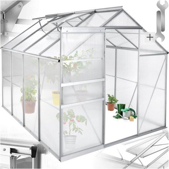 Tectake Aluminium Broeikas met UV-bestendig Polycarbonaat, Transparant, B/D/H: 250 x 185 x 195 cm