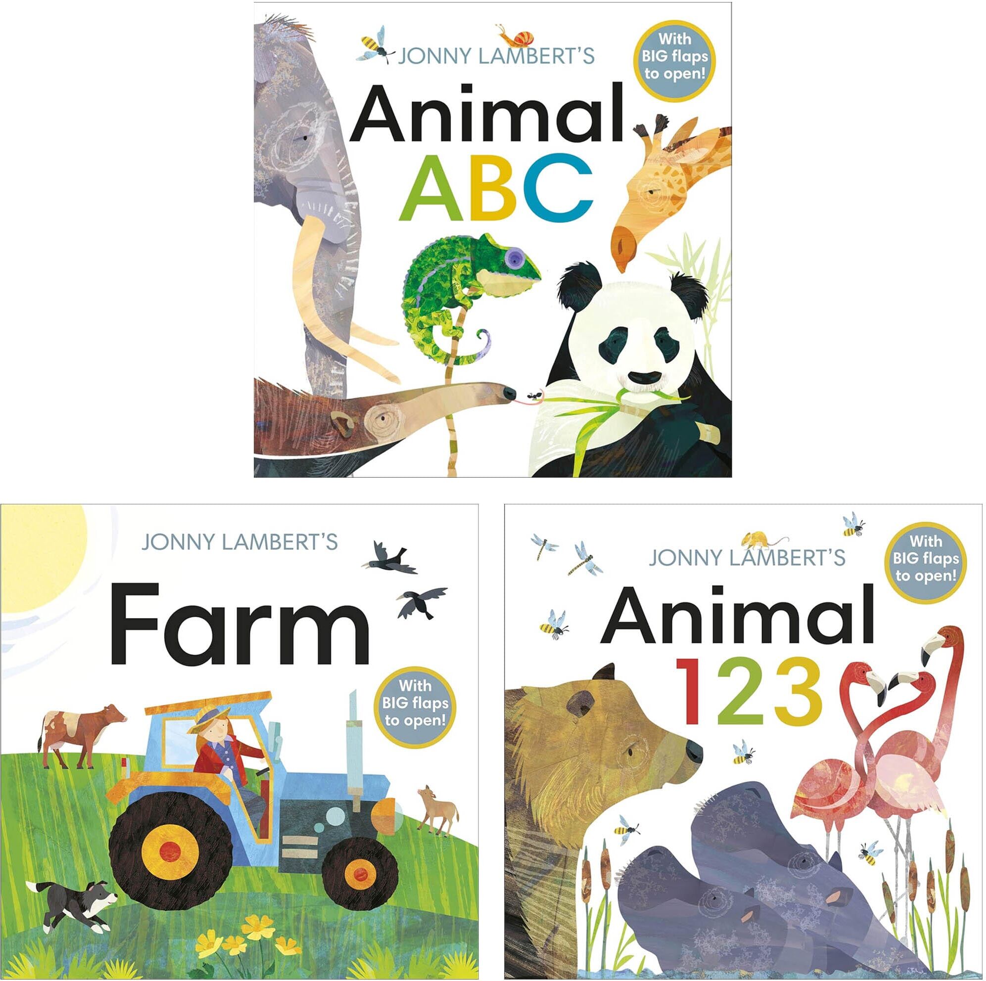 Jonny Lambert Collection (Animal ABC, Animal 123 & Farm) 3 Books Set - Ages 0-3 - Board Book DK