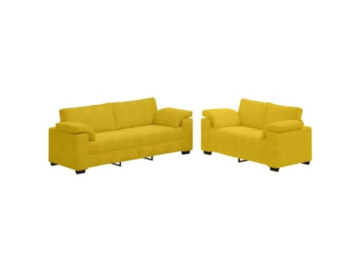 IBUQDDV 2-teiliges Sofa-Set mit Kissen, gelber Samt Holz- und Metallrahmen, breite Armlehnen, dick gepolstert, Wohnzimmer, Büro, Gästezimmer