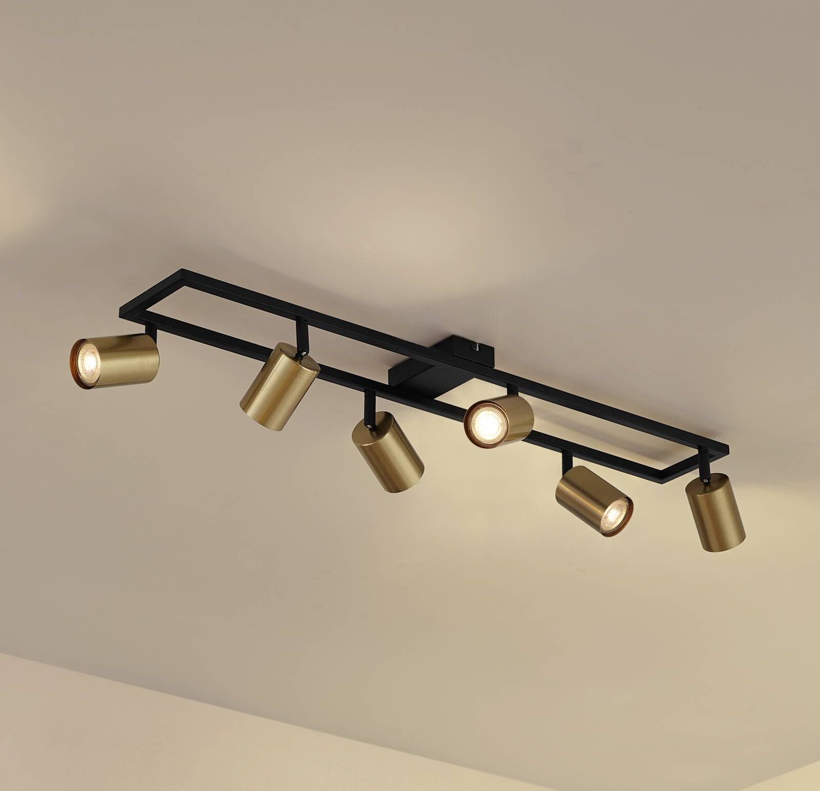 Lindby Deckenstrahler Bravius, messing, 6-flammig, Eisen Bravius Lindby, dimmbar, schwarz, für Flurbereich, Metall, Modern, Strahler