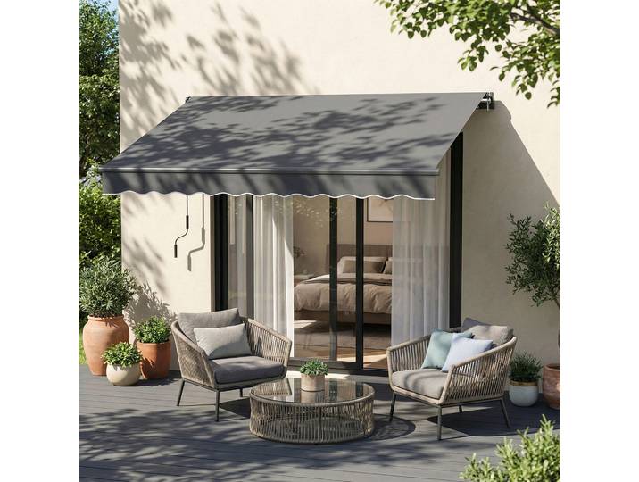 Outsunny Store Banne Manuel 3,5x3m Gris Rétractable UV Résistant