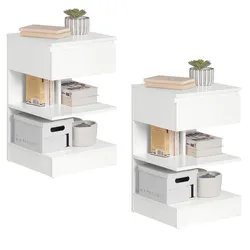 NACHTTISCH 2er Set, Beistelltisch Weiß 39x39x65 cm