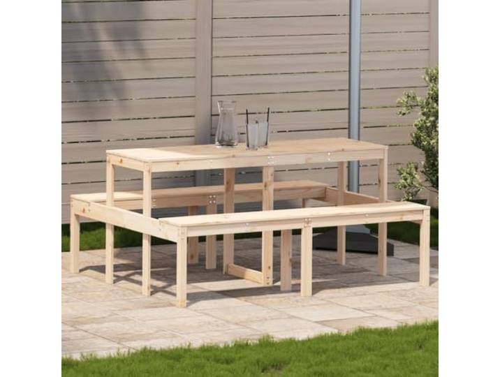 KPOUTRFG Picknicktisch Massivholz Kiefer 160x134x75 cm Robuste Tischplatte, Latten-Design, wasserablaufend, für Garten Terrasse, max. 110 kg pro Sitzplatz