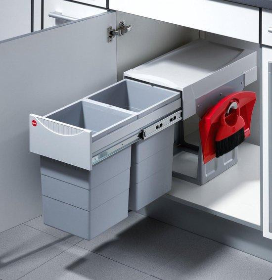 Hailo Inbouw Afvalbak voor de Keuken - Volledig Uittrekbaar - 30 Liter - Zilver Grijs