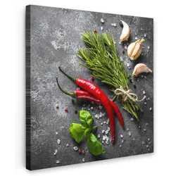 LEINWANDBILD Pfeffer - Kräuter - Gewürze - Beton Deko Groß 90x90 cm