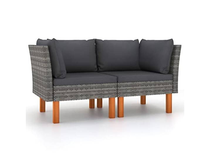 POUFGDR Ecksofa für den Außenbereich, 2 Stück, massives Eukalyptusholz Stahlrahmen, pulverbeschichtet, Kissen, abnehmbar, waschbar, modular, Füße aus Massivholz