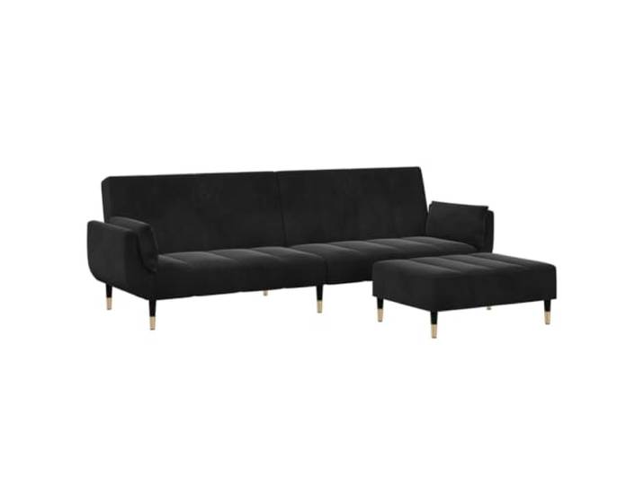 GHVBNMF Schlafsofa 2-Sitzer mit Fußhocker Schwarz Samt Klappsofa Flexibles Gästebett Set mit Polsterhocker und 2 Kissen für Wohnzimmer Studio und Jugendzimmer.