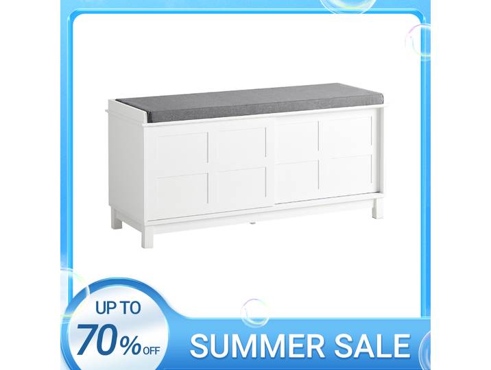 Banc de rangement SoBuy FSR86-W avec coussin rembourré, armoire basse, entrée, commode à chaussures, avec 2 portes coulissantes