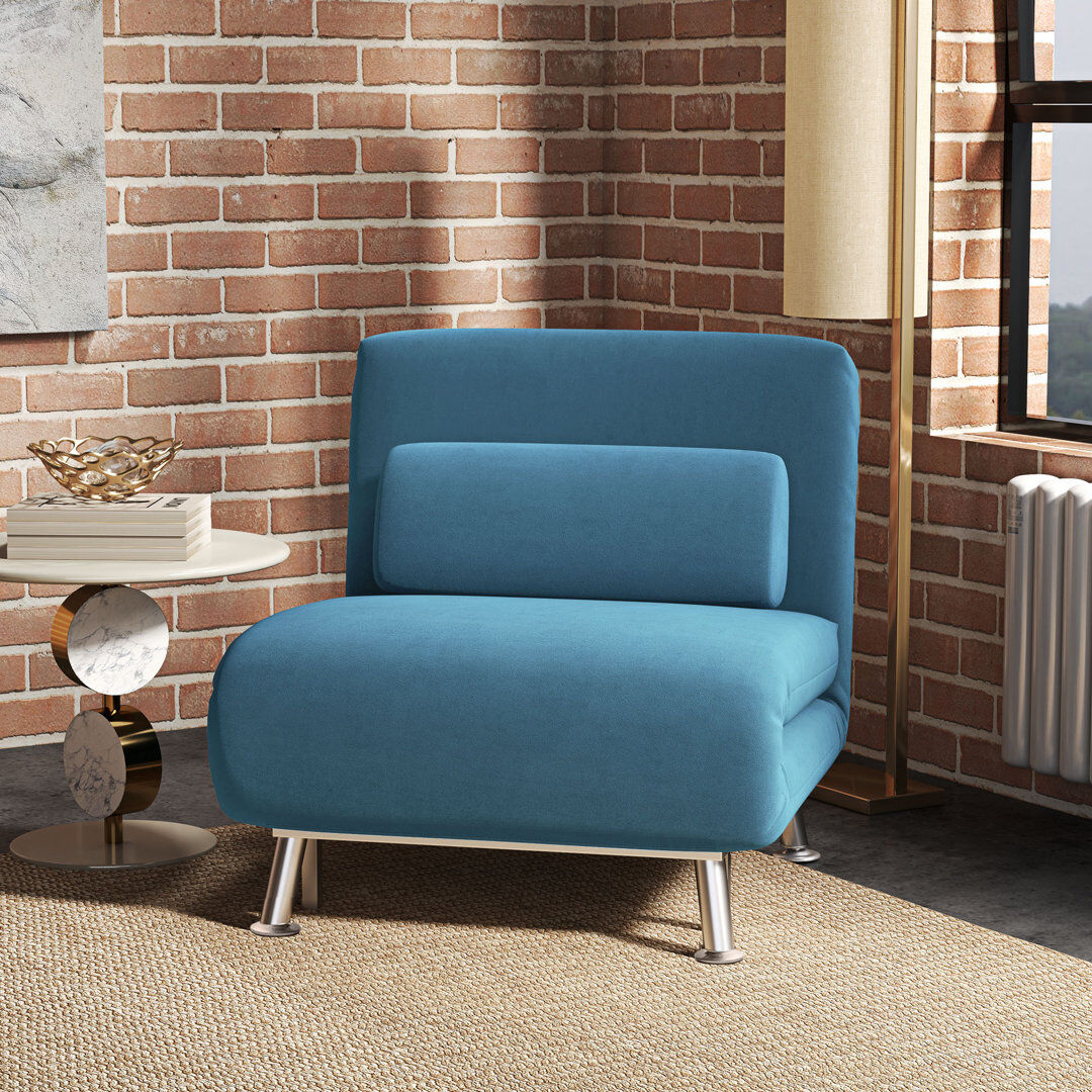 Isabelle & Max Romig Folding 5 Position Convertible Sleeper Bedroom Chair Bed Blue 75cm H X 75cm W X 70cm D