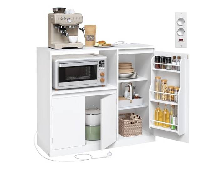 VASAGLE Küchenschrank, Sideboard mit Arbeitsplatte, 3 Türen Aufbewahrungsschrank, Mikrowellenregal, mit 1 offenem Fach, verstellbaren Ablagen, Wolkenweiß, KAILYN Kollektion BBK373WB01