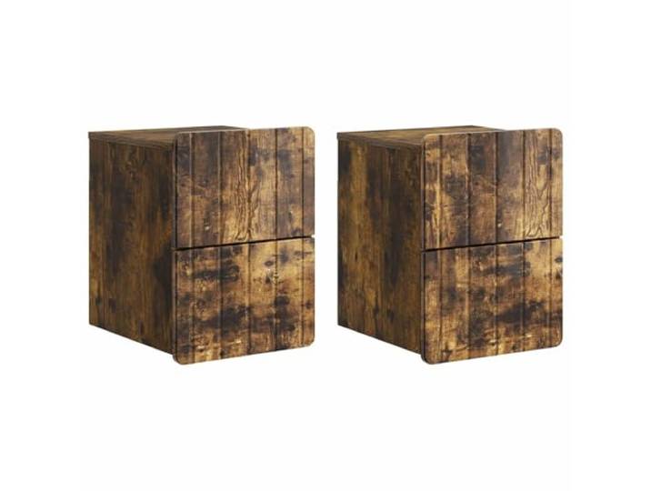 Schwebend Nachttisch 2er Set, Beistelltisch Räuchereiche 33 x 34,5 x 43 cm