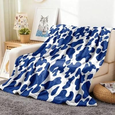 Uplift Picks Cow Print Flannel Throw Blanket Soft Lightweight All Season Blanket cobalt Blue Cow 150x200cm