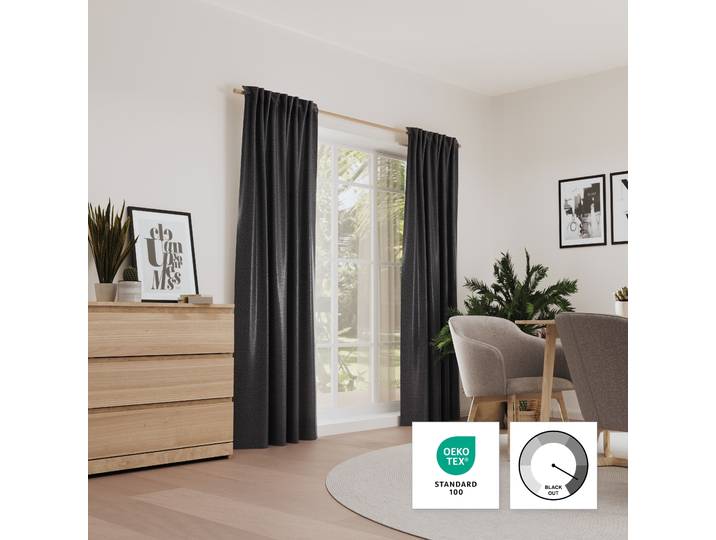 Vorhang NEUTEX FOR YOU LUXURY , schwarz (dunkelgrau), B:141cm H:245cm, Polyester, Gardinen, Vorhang, Samtoptik mit edlem Glanz