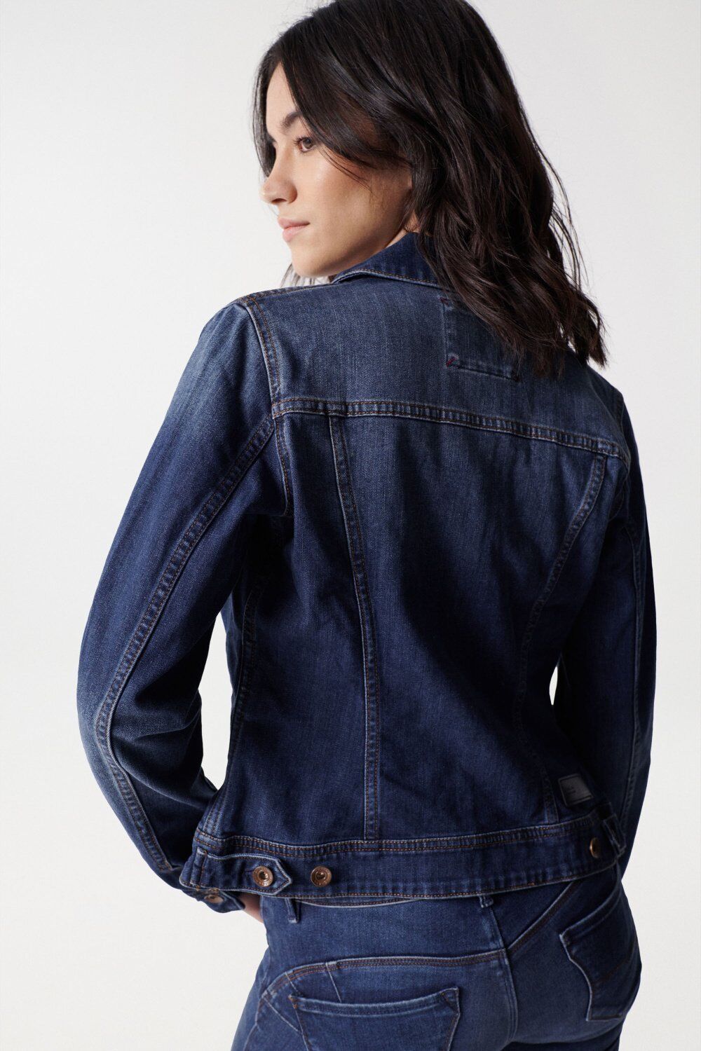 Jeansjacke SALSA "Salsa Jeans Jeansjacken Denim Trucker Jacket", Damen, Gr. S, blau, Obermaterial: 78% Baumwolle CO. 21% Polyester PES. 1% Elasthan EL., Jacken Jeansjacke blau S