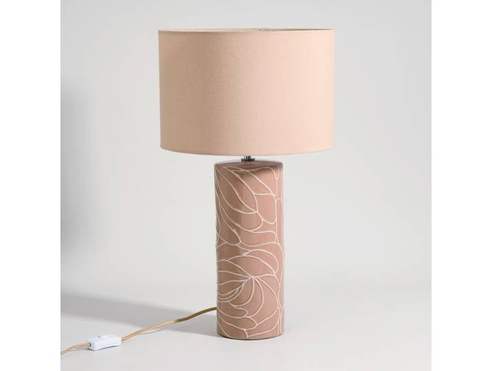 Steingutlampe mit cremefarbenem Lampenschirm