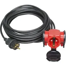 Kopp 148203046 Verlängerung, Schutzkontakt-Stecker und 3-fach Schutzkontakt-Kupplung mit 10m Leitung, Farbe: rot