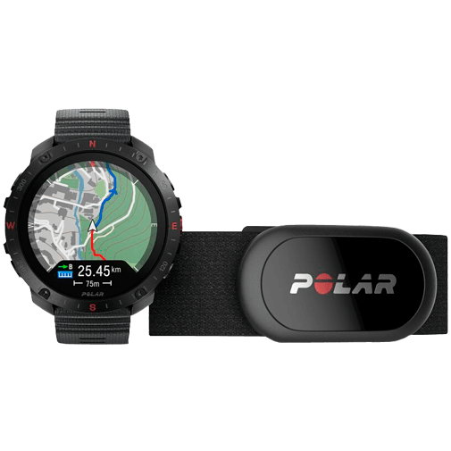 Polar Grit X2 Pro Schwarz S-L (Schwarzes Silikon Armband) + H10 Herzfrequenz-Sensor