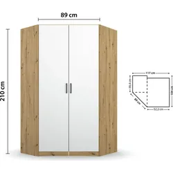 Rauch Möbel rauch Allrounder Eckschrank 2-türig, Farbe Weiß/Eiche Artisan Breite 117 cm