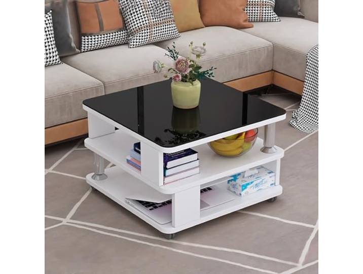 GHBXJX Klein Couchtisch mit Stauraum und Rollen, Sofa Beistelltisch Holztisch Wohnzimmer Tisch, Coffee Table Couchtische mit Glasplatte, einfacher Aufbau, moderner Stil, 50x50x55 cm,A