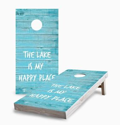Skip's Garage Lake Is My Happy Place Corn Hole Board Set with Carry Case