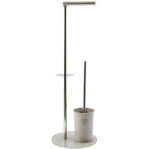 MSV WC-Garnitur Bergamo, 141364, Edelstahl verchromt, Glas & Metall taupe