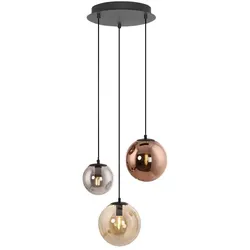 Just Light, Pendelleuchte, LED Pendellampe SHINY Kugel Amber, Kupfer und Rauchglas (E14)