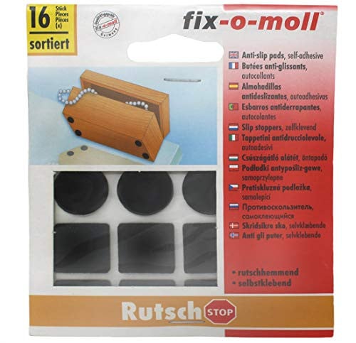 Fix-O-Moll Zelfklevende antislip glijders, 16 stuks, zwart, 2 x 2 cm
