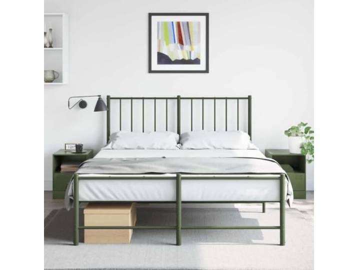 HEFZGDB Olivgrüne Nachttische 2 Stück aus Stahl 34,5x39x44 cm mit Stauraum, Stahlgestell und praktischem Griff für Wohnzimmer und Schlafzimmer, pflegeleicht und stabil.