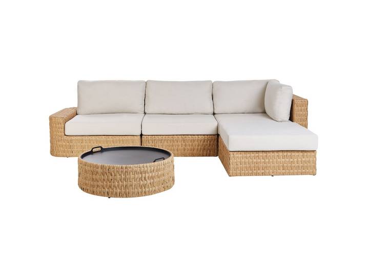 GARTEN-ECKSOFA mit Tisch 4-Sitzer Polyrattan linksseitig Beige Oliveri