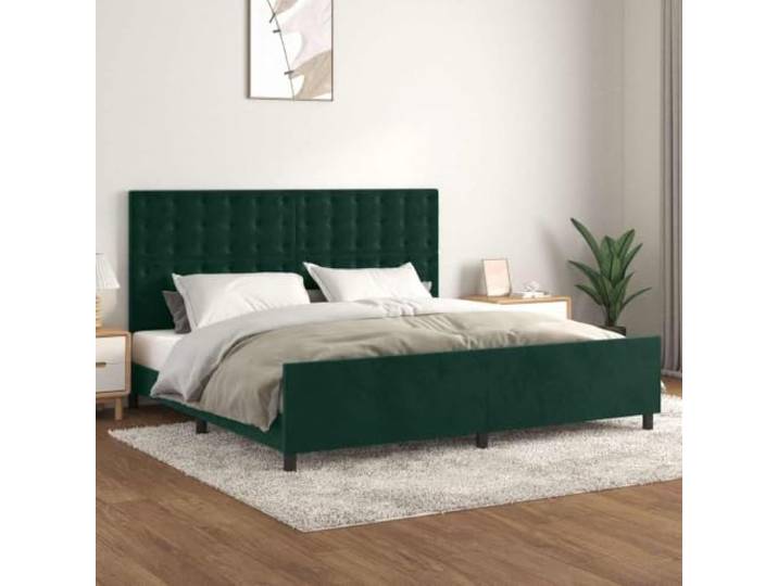 Bettgestell Dunkelgrün 200 x 200 cm, Samt mit Kopfteil Polyester Samtbezug aus 100% Polyester, höhenverstellbares Kopfteil, Sperrholzlatten für gleichmäßige Gewichtsverteilung, fürs