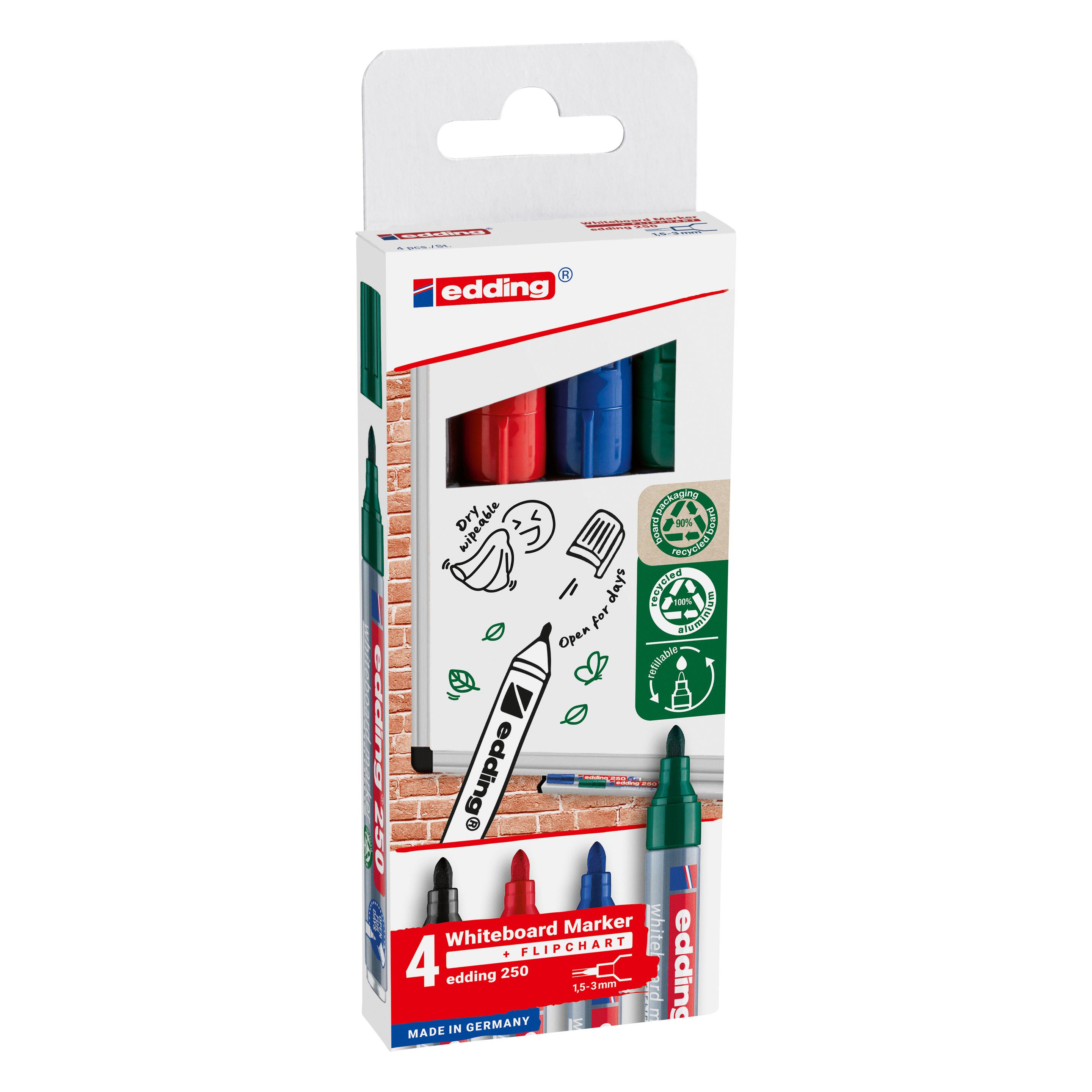 Edding 250 Whiteboard-Marker farbsortiert 1,5 - 3,0 mm, 4 St. (4x) (4-250-4-2)
