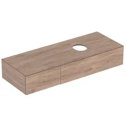 Geberit VariForm Unterschrank für Aufsatzwaschtisch, zwei Schubladen, Ablagefläche, Geruchsverschluss, Breite 135 cm, 501.180.00.1, Farbe: Oberfläche: Nussbaum hickory / Melamin Holzstruktur