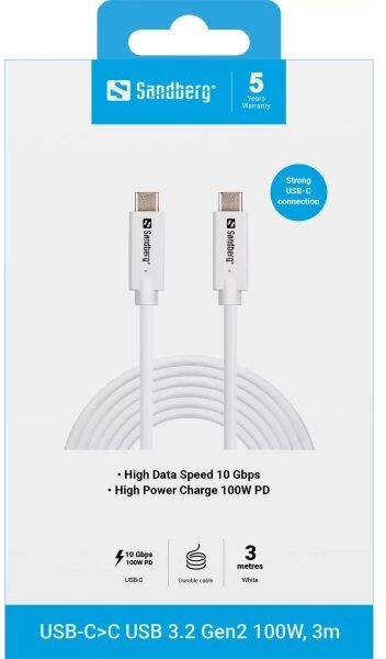Sandberg Usb-C Til Usb-C-Kabel, 3 M, 100w