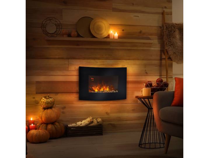 HOMCOM Cheminée Murale LED 900/1800W Télécommande Noir