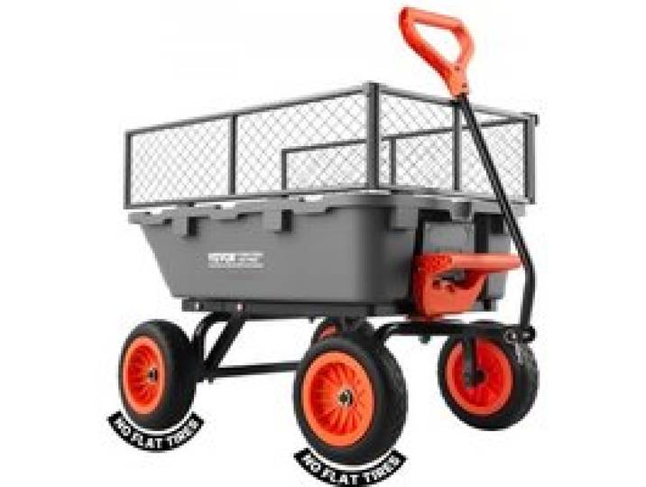 VEVOR Gartenwagen mit Kippfunktion, 362 kg Belastbarer Bollerwagen 270° Drehbarer Transportwagen für Gartenarbeit aus Kunsttoff Stahl mit 10 Zoll Kunststoffreifen Metallzaun für Rasen, Kies & Schlamm