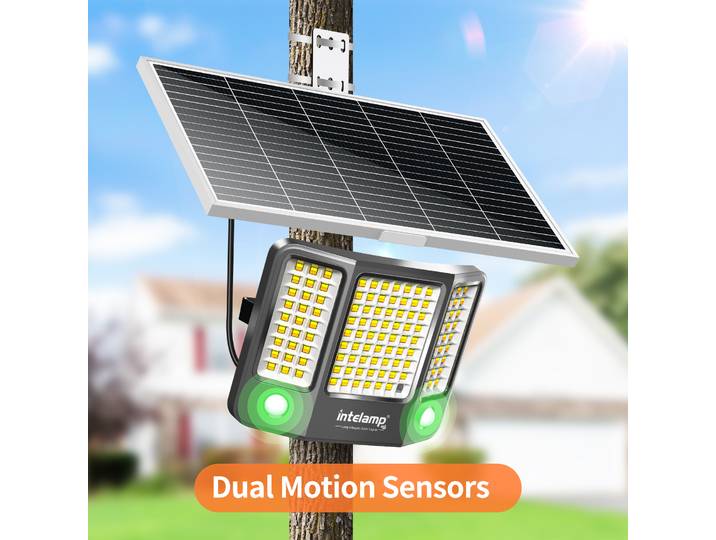 Projecteurs solaires Intelamp 2000LM 20000mAh 3 couleurs pour extérieur avec câble de 16,4 pieds, allumage crépusculaire, pour cour, jardin, porche, allée