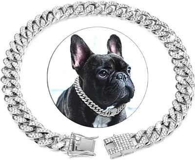 Happy Pet Pantry Luxury Cuban Link Dog Collar With Secure Buckle   Bling Metal Pet Jewelry For Dogs & Cats 20cm 8inch silver