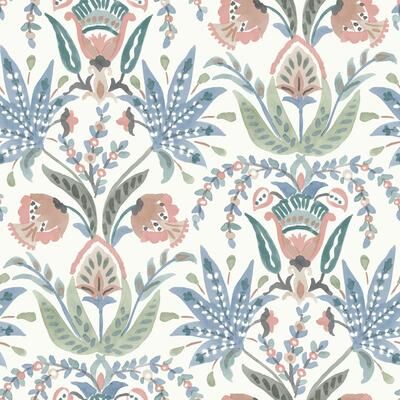 York Wallcoverings Seaside Jacobean Pink & Blue Wallpaper